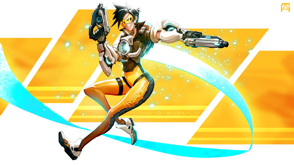 Обои на рабочий стол Tracer / Трэйсер из игры Overwatch / Дозор, by Pechan