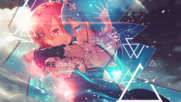 Обои на рабочий стол Rem / Рем и Ram / Рам из аниме Re: Zero kara Hajimeru Isekai Seikatsu / Re: Жизнь с нуля в параллельном мире, by Say0chi
