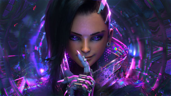 Обои на рабочий стол Sombra / Сомбра / Лос Муэртос из игры Дозор / Overwatch, by Wen-JR