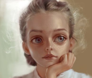 Обои на рабочий стол Девочка с огромными глазами, by Ilse Harting