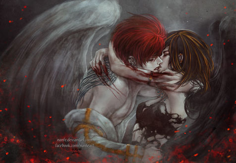 Обои на рабочий стол Поцелуй ангелов, by NanFe