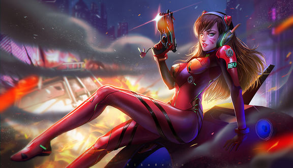 Обои на рабочий стол D. VA / Ханна Сон из игры Overwatch / Дозор, by RikaMello