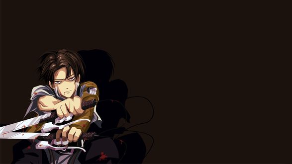 Обои на рабочий стол Леви Райвель / Levi Rivaille во время сражения из аниме Атака Титана / Attack on Titan / Shingeki no Kyojin