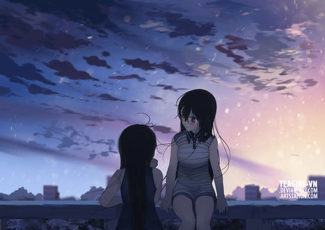 Обои на рабочий стол Две девушки на фоне неба, by teagirl-vn