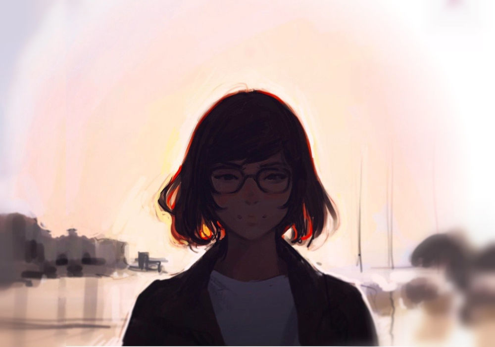 Обои для рабочего стола Девушка в очках, by Kuvshinov Ilya