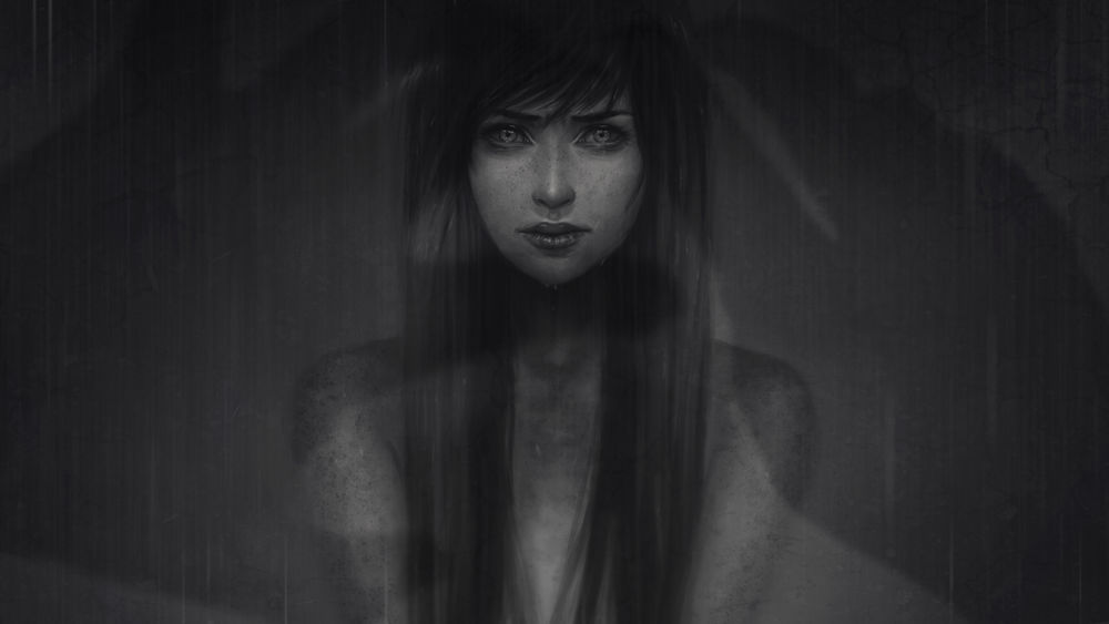 Обои для рабочего стола Портрет девушки на темном фоне, by Zolaida