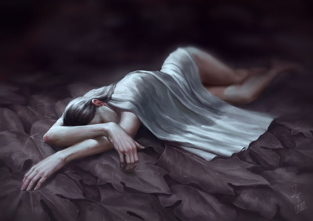 Обои для рабочего стола Девушка лежит на листве, by istarlove