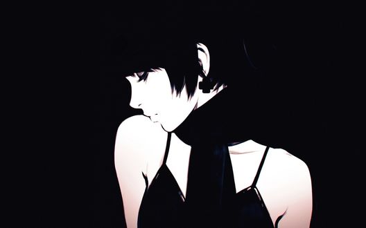 Обои на рабочий стол Девушка в черной одежде на черном фоне, by Kuvshinov Ilya