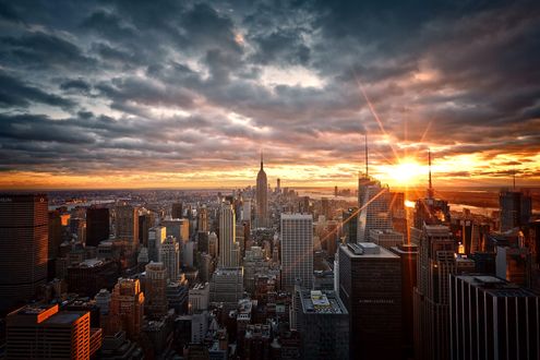 Обои на рабочий стол Город Нью-Йорк / New York, США / USA на закате солнца, США