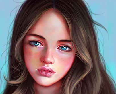 Обои на рабочий стол Девушка с голубыми глазами, by little zepig