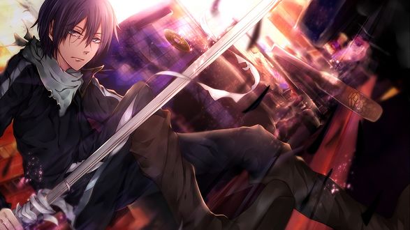 Обои на рабочий стол Ято / Yato с катаной из аниме и манги Бездомный бог / Noragami