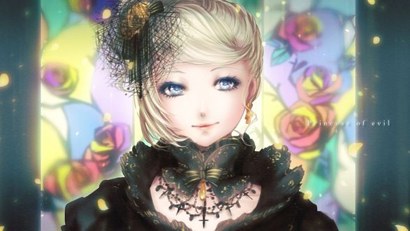 Обои на рабочий стол Vocaloid Kagamine Rin / Вокалоид Кагамине Рин на фоне витражного окна