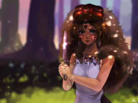 Обои на рабочий стол Принцесса Мононокэ Сан / San из аниме Princess Mononoke / Принцесса Мононоке / Mononoke Hime, by Rosuke97