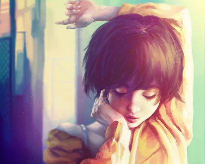 Обои на рабочий стол Девушка держит руку на голове, by akramness