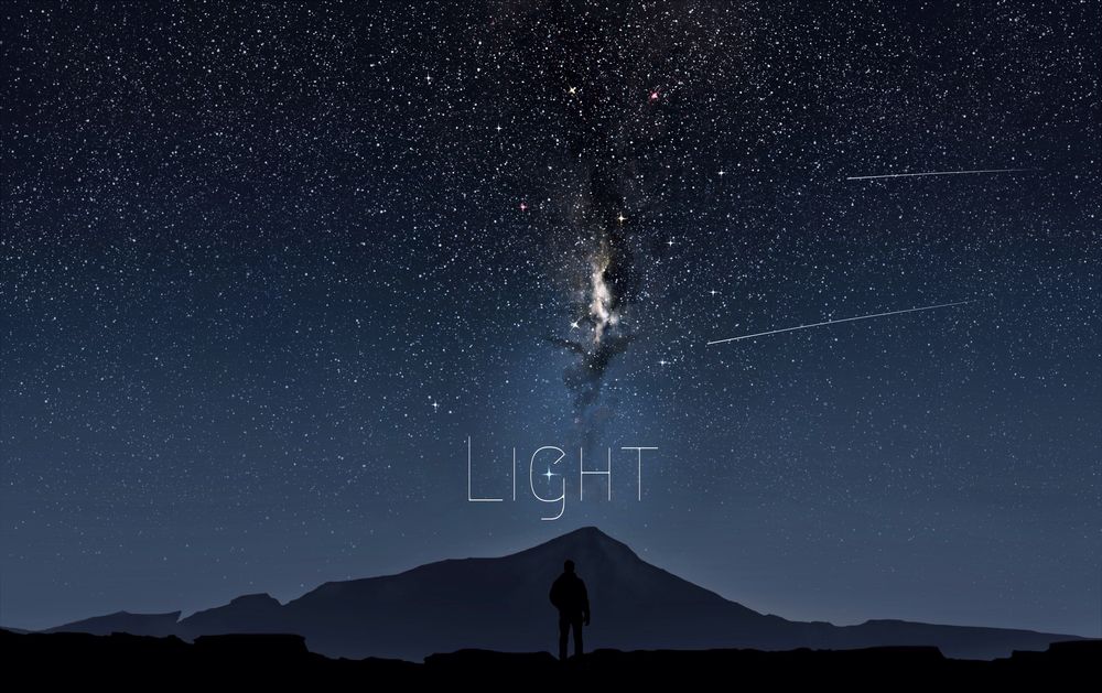 Обои для рабочего стола Силуэт мужчины стоящего на холме на фоне ночного неба и млечного пути (LIGHT)