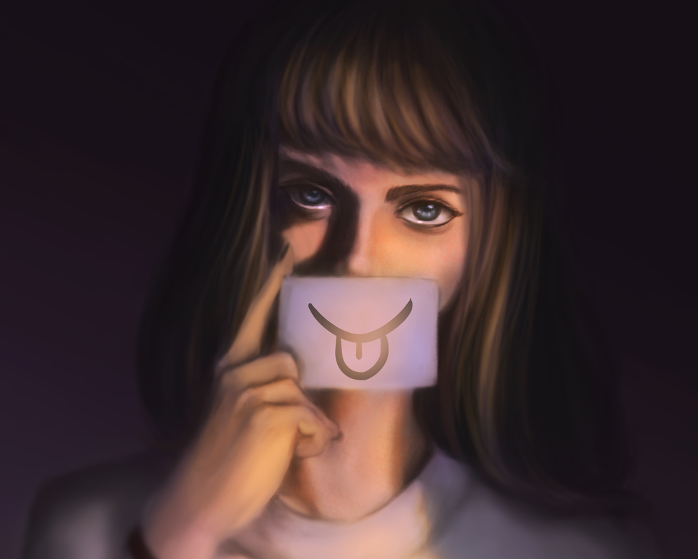 Обои для рабочего стола Девушка держит рисунок у лица, by minnhsg
