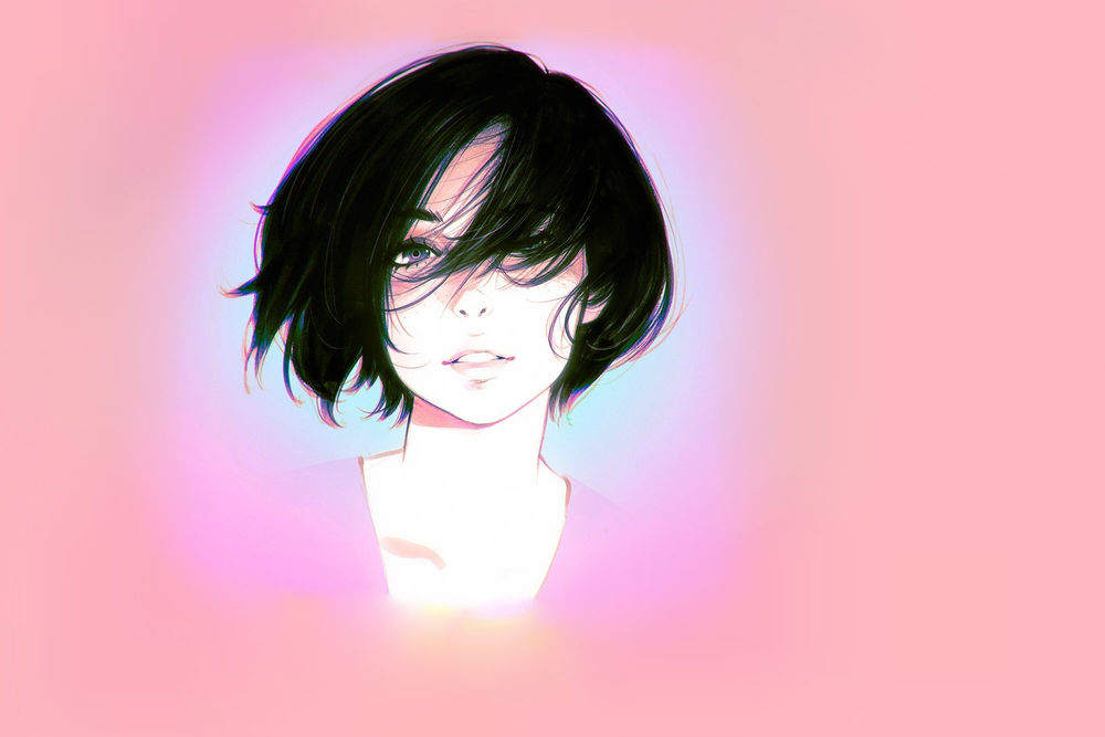 Обои для рабочего стола Портрет девушки на розовом фоне, by Kuvshinov Ilya