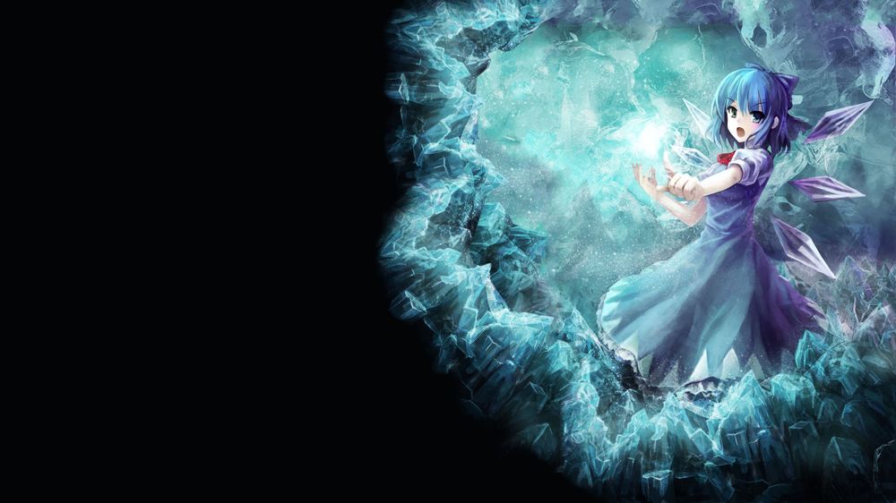 Обои для рабочего стола Фея Чирно / Cirno / Чируно / Тируно / Чиллно / Цирно / Сырно из серии игр Проект Восток / Touhou Project колдует ледяное заклятие, автор оригинала Yinzhai