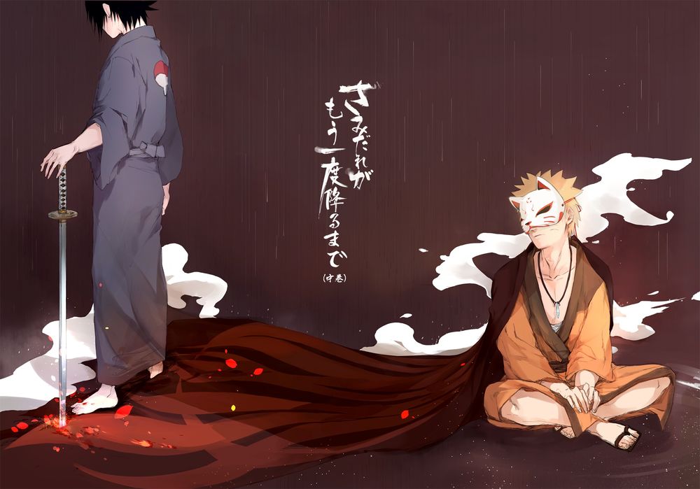 Обои для рабочего стола Наруто Узумаки / Naruto Uzumaki в маске и Саске Учиха / Sasuke Uchih из аниме Наруто / Naruto