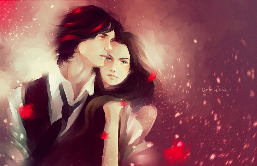 Обои для рабочего стола Парень и девушка на размытом фоне, by MarinaMichkina
