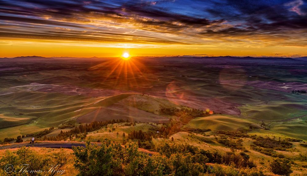 Обои для рабочего стола Восход солнца на Palouse поле, фотограф Thomas Kong