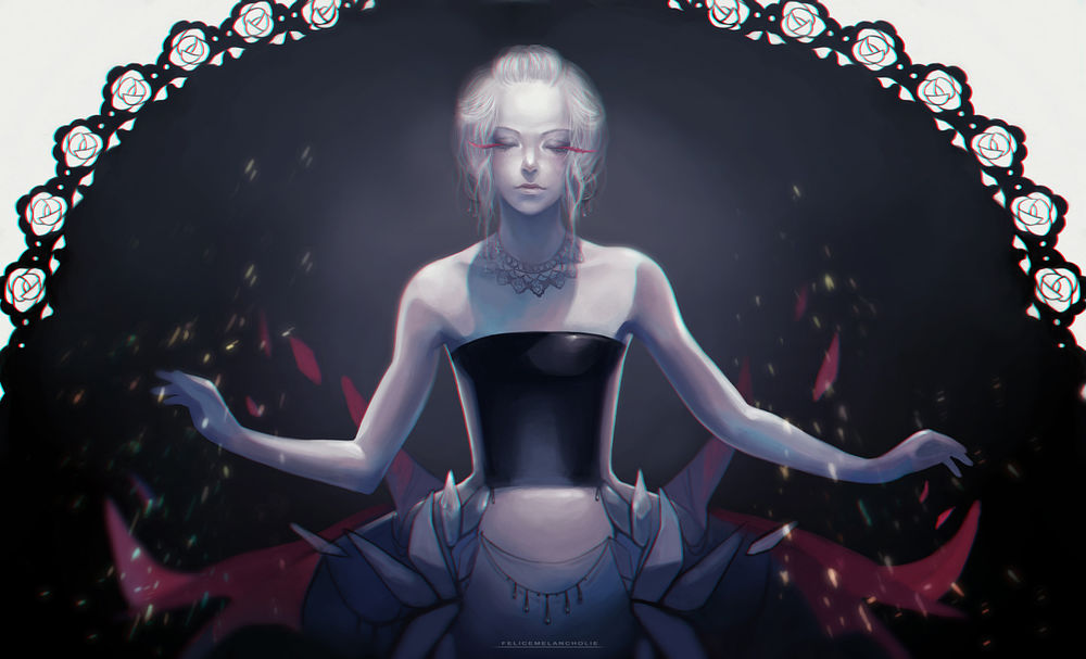 Обои для рабочего стола Белокурая девушка с красными ресница, by FeliceMelancholie