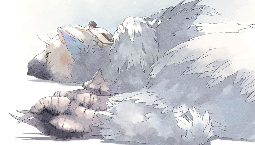 Обои для рабочего стола Безымянный мальчик и Трико / Trico, арт по игре The Last Guardian