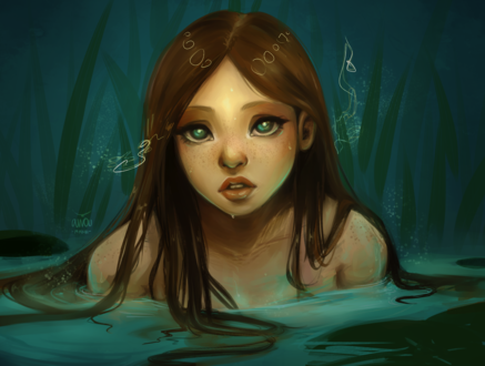 Обои на рабочий стол Девушка сидящая в воде, by Avvoula
