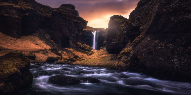 Обои на рабочий стол Водопада Kvernufoss, Iceland / Исландия, фотограф Daniel F