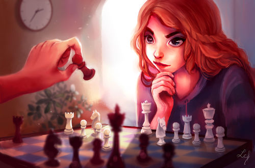 Обои на рабочий стол Играющая рыжеволосая девушка с кем-то, by Ludmila-Cera-Foce