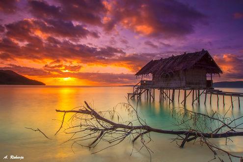 Обои на рабочий стол Закат на острове Mansuar Island, Raja Ampat, West Papua, Indonesia / Mansuar, Радж Ампате, Западное Папуа, Индонезия, фотограф Anton Raharja
