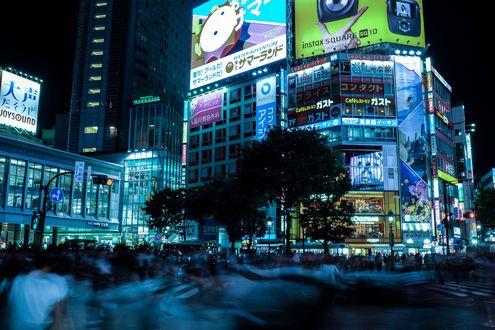 Обои на рабочий стол Огни ночного Токио / Tokyo, район Shibuya, Япония / Japan