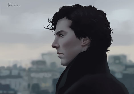 Обои на рабочий стол Бенедикт Камбербэтч / Benedict Cumberbatch в роли Шерлока Холмса / Sherlock Holmes из телесериала Шерлок / Sherlock, by natalico