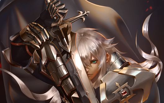 Обои на рабочий стол Jeann в доспехах с мечом из онлайн RPG игры Fate Apocrypha / Fate Grand Order