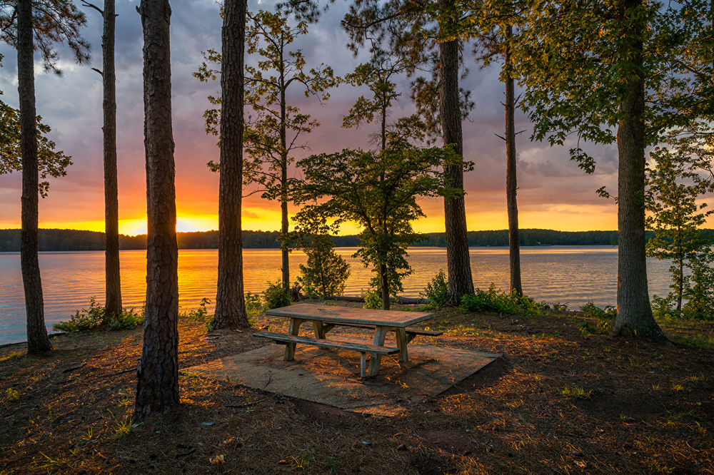 Обои для рабочего стола Закат на West Point Lake, Georgia, USA / Озере Запад Пойнт, США, автор David Arbogast