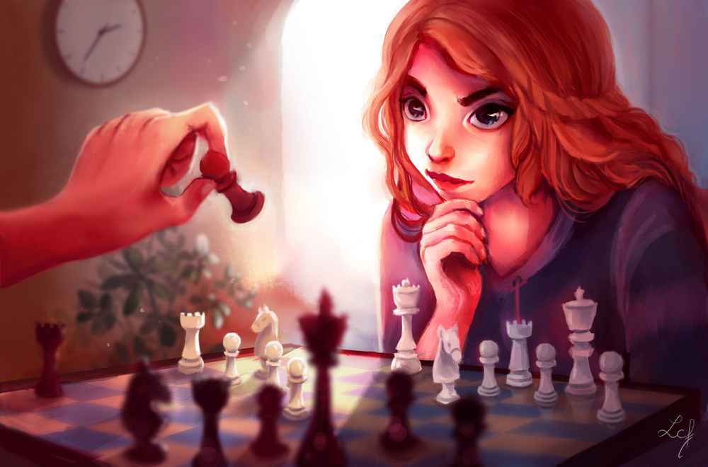 Обои для рабочего стола Играющая рыжеволосая девушка с кем-то, by Ludmila-Cera-Foce
