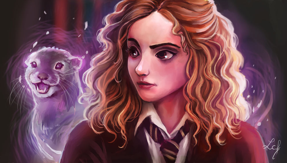 Обои для рабочего стола Hermione Granger / Гермиона Грейнджер со своим патронусом из фильма Harry Potter / Гарри Поттер, by Ludmila-Cera-Foce