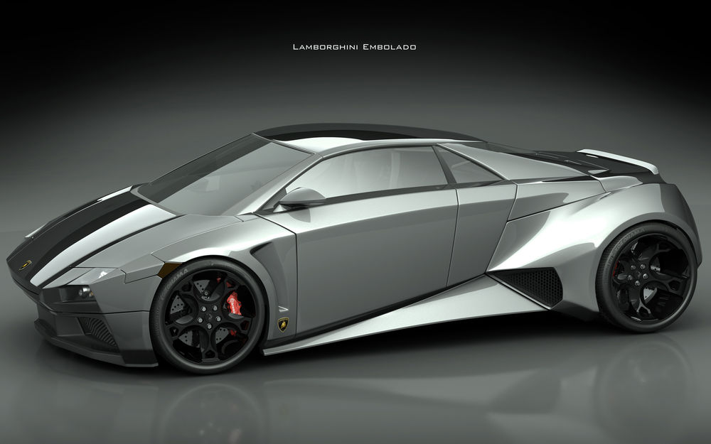 Обои для рабочего стола Серебристый Lamborghini Embolado / ламбордини на темном фоне