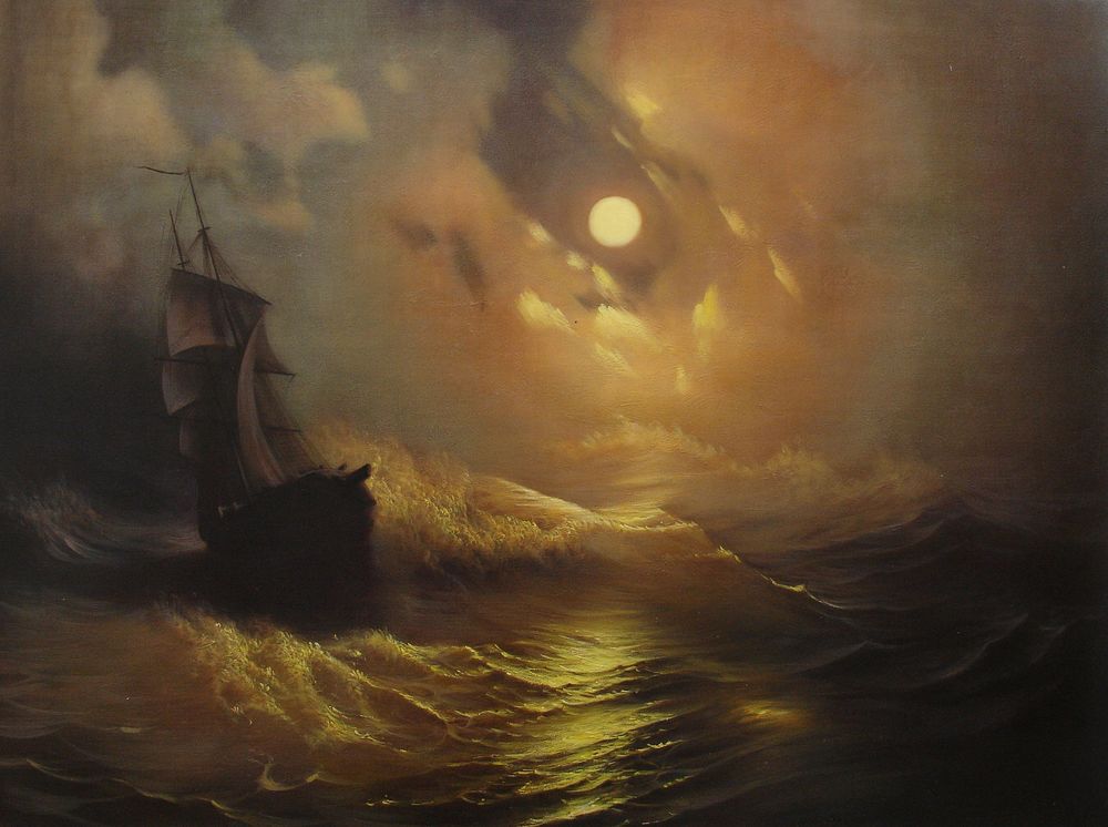 Обои для рабочего стола Корабль на воде во время шторма, by Rembrandt
