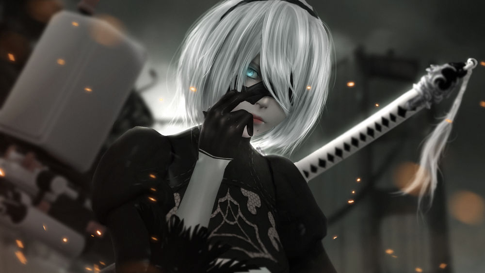 Обои для рабочего стола YoRHa №2 тип B из игры NieR: Automata, by sculp2