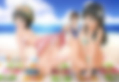 Обои на рабочий стол Руико Сатэн / Ruiko Saten, Кадзари Уихару / Kazari Uiharu и Эри Харуэ / Erii Haruue из аниме Некий научный Рейлган / Toaru Kagaku no Railgun сидят на пляже в купальниках