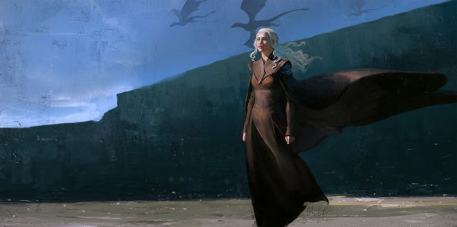 Обои на рабочий стол Daenerys Targaryen / Дэйнерис Таргариен из телесериала Игра престолов / Game of Thrones стоит на фоне природы, by anndr