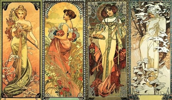 Обои на рабочий стол Картина Альфонса Мухи Времена года: весна, лето, осень, зима