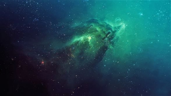 Обои на рабочий стол Зеленоватая звездная туманность в космосе