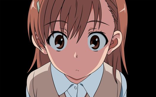 Обои на рабочий стол Микото Мисака / Mikoto Misaka из аниме Некий научный Рейлган / Toaru Majutsu no Index Gaiden: Toaru Kagaku no Railgun удивленно смотрит