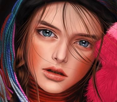Обои на рабочий стол Девушка с голубыми глазами, by Vincent Chu