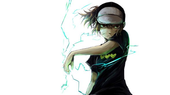 Обои на рабочий стол Аниме некий научный рейлган / to aru kagaku no raigun, микото мисака / mikoto misaka с молнией с хвостиками в кепке и темно-зеленой футболке с сердцами