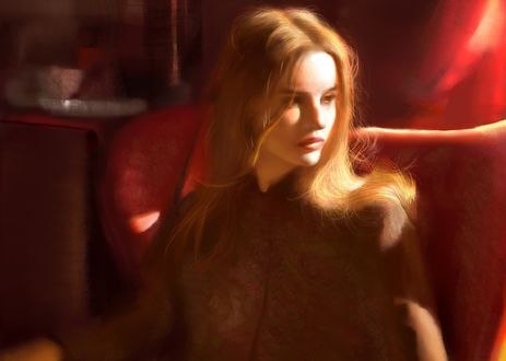 Обои на рабочий стол Девушка сидит в кресле, by Junxiao Fang
