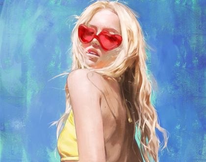 Обои на рабочий стол Девушка, блондинка с солнцезащитными очками, by J. Won Han