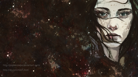 Обои на рабочий стол Темноволосая и зеленоглазая девушка, by Poplavskaya